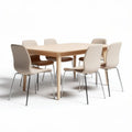 Esstisch aus holz mit sechs stühlen in beige und silbermetallegestell 200 x 100 x 75cm