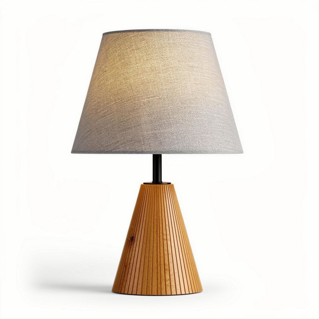 Tischlampe aus hellem Holz mit grauem Textilschirm 30 x 30 x 50cm