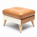Hocker aus kunstleder in braun und beige mit holzfüßen 60 x 60 x 40cm