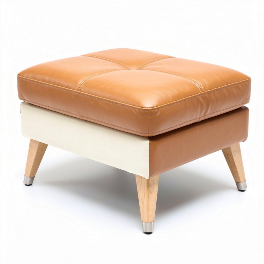 Hocker aus kunstleder in braun und beige mit holzfüßen 60 x 60 x 40cm