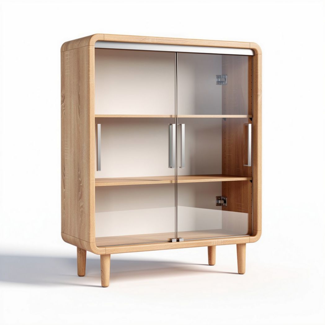 glasvitrine aus holz mit zwei fächern und maßen 90 x 60 x 120cm