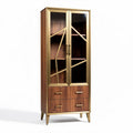 Vitrine aus Holz und Metall in braun und gold mit zwei Schubladen 180 x 80 x 40cm