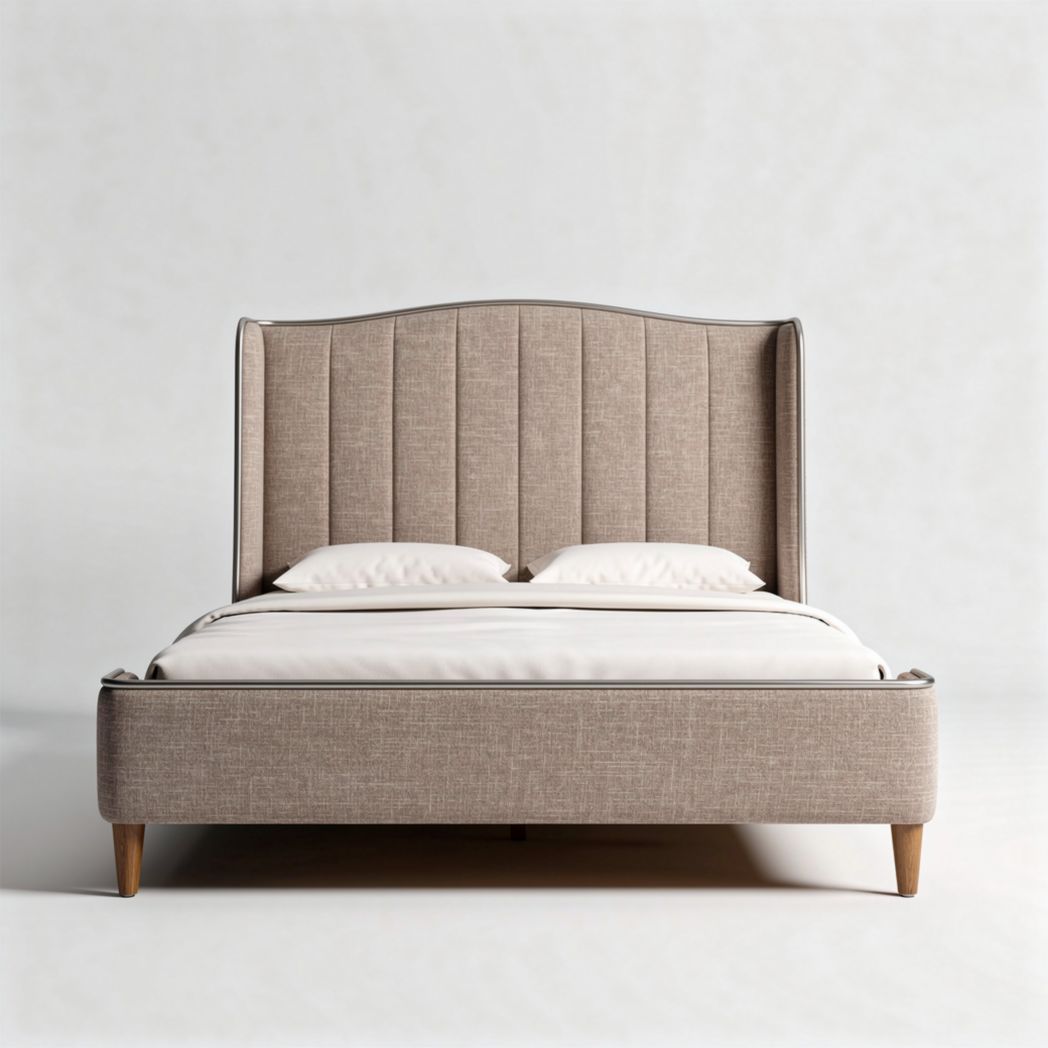 Gestepptes bett aus textil mit holzfüßen 200 x 160 x 100cm beige