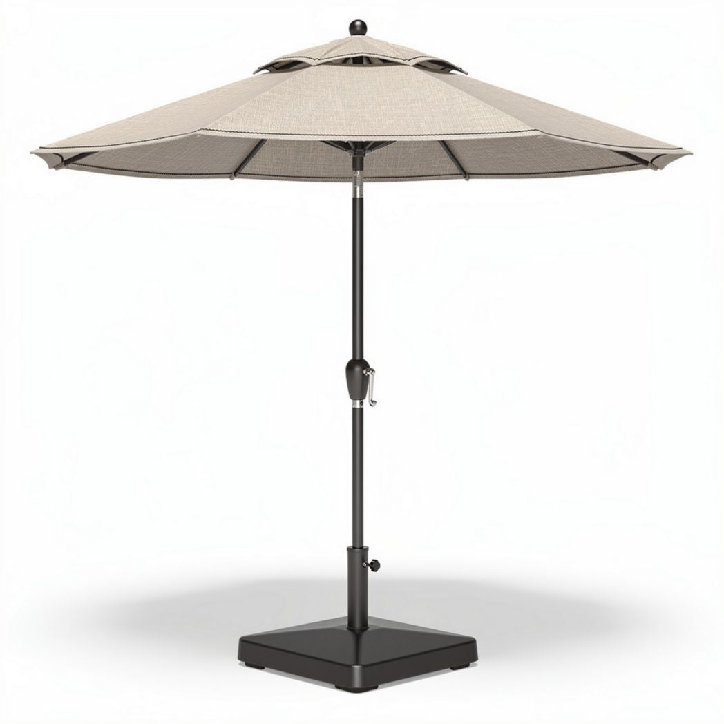 Sonnenschirm aus polyester beige mit metallständer 200 x 200 x 250cm