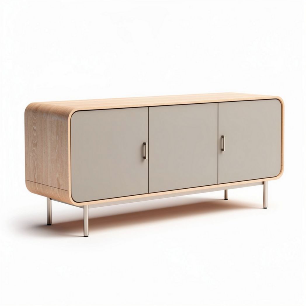 Sideboard aus eiche mit grauen Türen und Metallfüßen 120 x 40 x 60cm