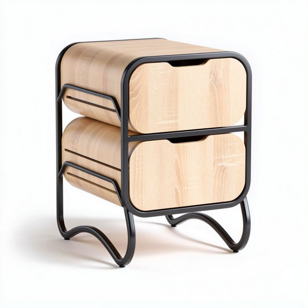 Nachttisch mit zwei schubladen aus holz und metall 40 x 30 x 50cm